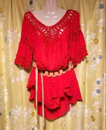 튜닉 크로 셰 뜨개질 y2k 에스닉 히피 보헤미안 그런지 헤이세이