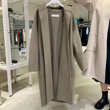 갤러리 바이 울 더블 페이스 오픈 카라 후디드 코트