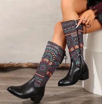 만다라 패턴 롱 부츠
