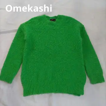 Omekashi 알파카 기모 크루 니트 그린 긴팔 스웨터