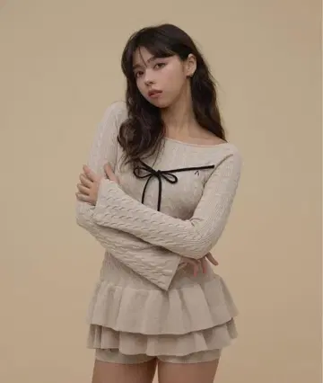 andmary Milky frill mini dress beige