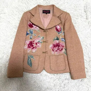 유키 토리이 자켓 꽃무늬 핑크 베이지 사이즈 40 큐프라 실크