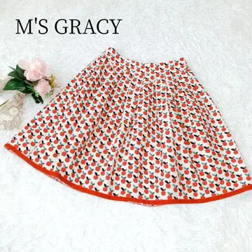 [ 엠즈 그레이시 ] 무릎 기장 스커트 플레어 사과 올 패턴 애플 후르츠