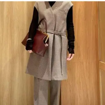 미라 오웬 벨트 포함 체크 베스트