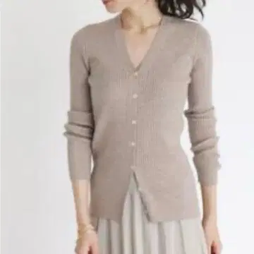 Plage Stretch Rib 가디건 니트 V넥 베이지