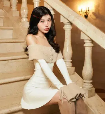 Darich 오프숄더 샤기 니트 원피스