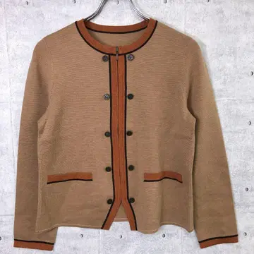 Leilian 레트로 트레디셔널 모드 버튼 장식 울 니트 자켓