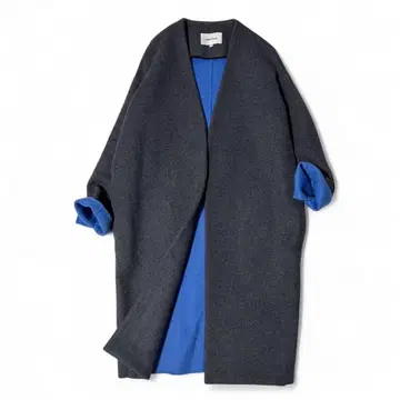 컨디션 최상 정가 5.9만 엔폴드 울 리버 노카라 코트 그레이 블루