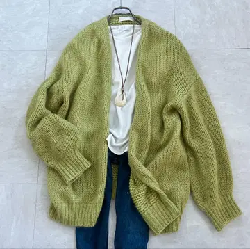 개럴개런트 실크모헤어 가디건 라이트 그린 루즈핏