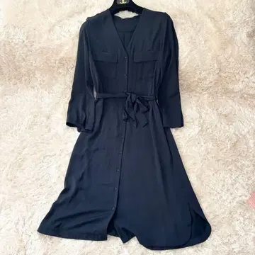 PLST 롱 원피스 네이비 리본 포멀