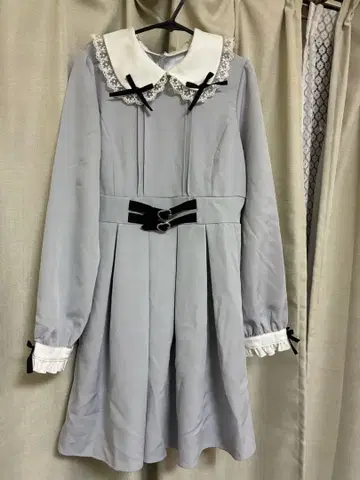 그레이 플레어 원피스 레이스 옷깃 DearMyLove