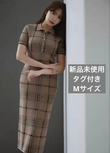 골드 버튼 체크 니트 드레스 herlipto