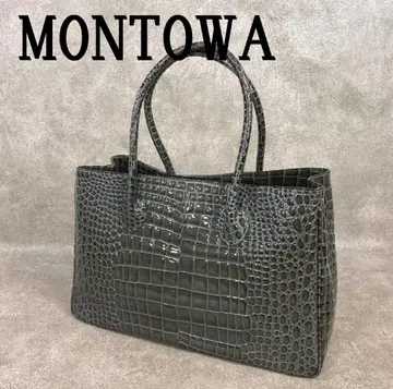 [ 약간의 하자가 있음 ] 몬토와 소가죽 에나멜 악어 무늬 토트백 그레이