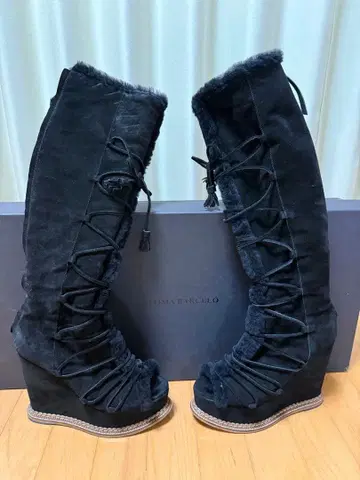 블랙스 스웨이드 웨지 롱 부츠