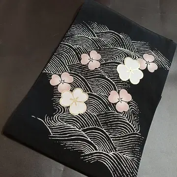 C44 치도리야 나고야 오비 블랙 꽃무늬