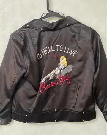 자수 장식 새틴 라이더 자켓