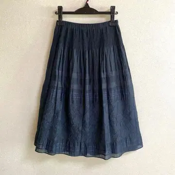 GIANNI LO GIUDICE 다크 블루 개더 스커트 무릎 아래 기장