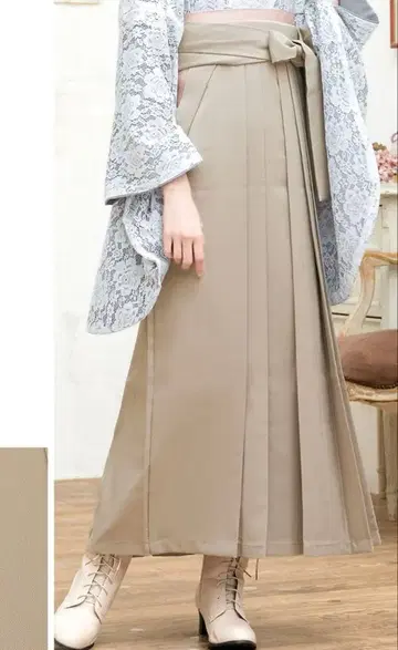 베이지 플리츠 하카마 스커트 and 반 오비