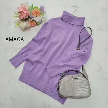 아마카*AMACA 울 100% 퍼플 터틀넥 니트 풀오버