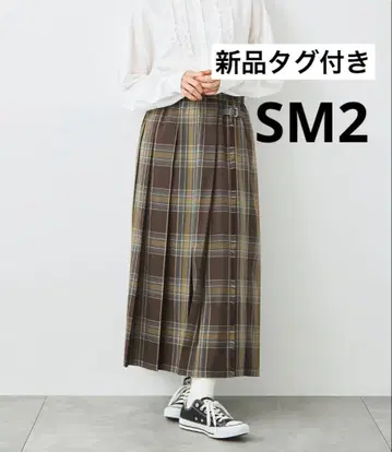 택 포함 새상품/SM2/사만사 모스모스/브라운/체크 플리츠 롱 스커트