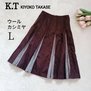 쇼와 레트로 프레피 미디 기장 플리츠 스커트 브라운 캐시미어 혼방 L