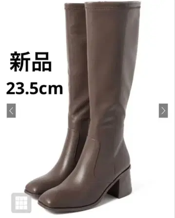 GRL 스퀘어토 플레어 힐 가죽 롱 부츠 브라운 23.5cm