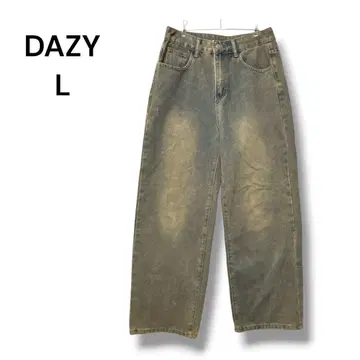 데이지 데님 하이 라이즈 배기 와이드 L 라이트 브라운 워시드