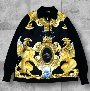 레어 이탈리아제 실크 100% 그리폰 패턴 피케 셔츠 빈티지