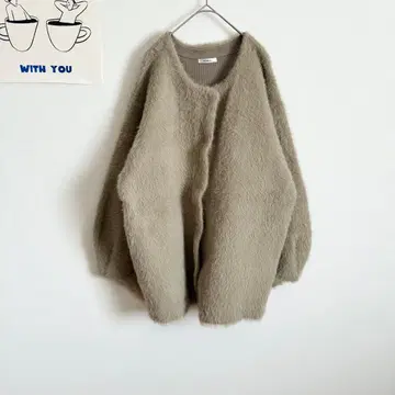 노알 새상품급 노카라 샤기 니트 코트 복슬복슬 가디건 귀여운