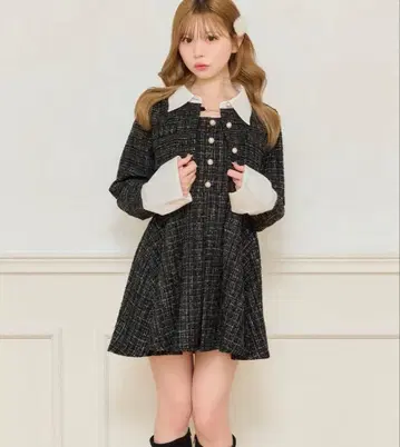 apres jour 트위드 숏 자켓 트위드 미니 원피스 블랙