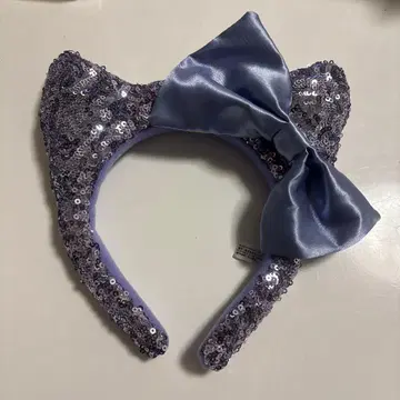 고양이 귀 머리띠 보라색 스팽글