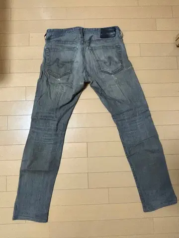 데미지 슬림핏 그레이 청바지