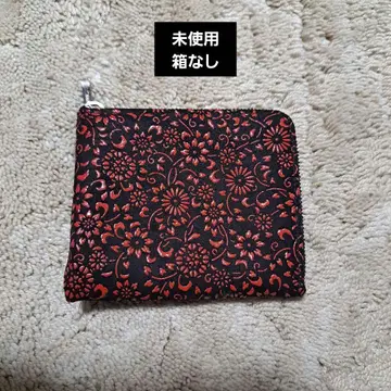 인덴야 동전 지갑 꽃무늬 블랙 x 빨간색 지퍼