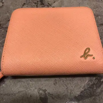 Agnes b 인기 핑크 라운드 지퍼 이단 접이식 천연 가죽 지갑