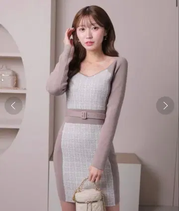 LIPSERVICE 라메 트위드 바이컬러 니트 원피스