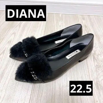 DIANA 퍼 장식 플랫슈즈 22.5 블랙 스틸레토