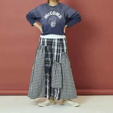 체크 패치워크 프릴 플레어 캉캉 스커트