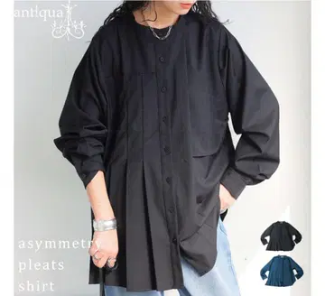 새상품급 안티카 패턴 토르소 비대칭 플리츠 셔츠 블랙