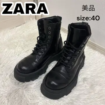 ZARA 로퍼 가죽 신발 하이컷 40 블랙 트랙 밑창 통굽