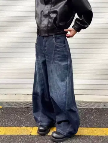 지저인 와이드 데님 팬츠 (다크 인디고)