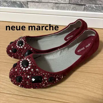 neue marche 비쥬 장식 빨간색 플랫슈즈