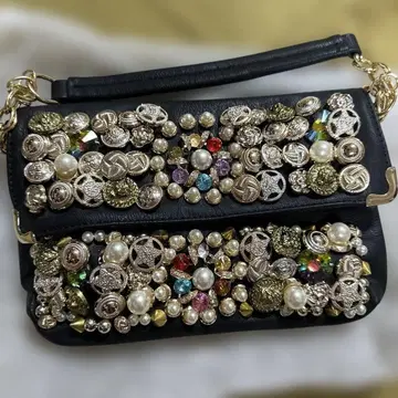 SALE 반짝이는 비쥬 장식 블랙 숄더 백