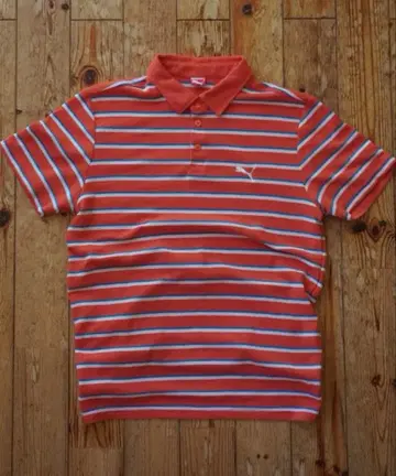 PUMA 오렌지 스트라이프 피케 셔츠