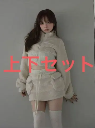 andmary Fluffy zip up jacket mini skirt