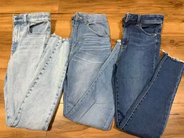 UNIQLO 라이트 블루 스키니 데님 데미지 스키니 3종 세트