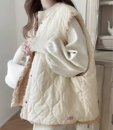 2way 충전솜 퀼팅 x 퍼 리버서블 오버 사이즈 베스트