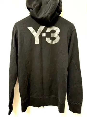 Y-3 요지 야마모토 로고 지퍼 후드티 블랙
