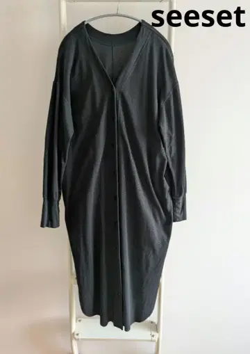 seeset 긴팔 롱 가디건 와플지 라운드 헴 블랙