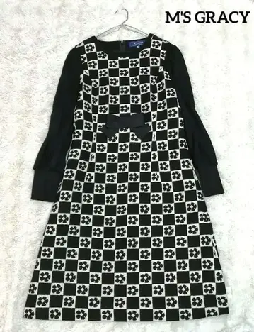 새상품급 엠즈 그레이시 카탈로그 게재 체크 패턴 니트 원피스