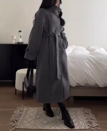 vis 정전기 방지 2WAY 울 혼방 샤기 롱 코트